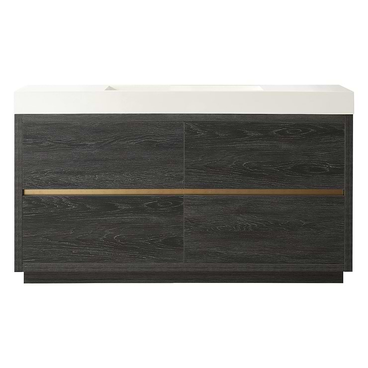 Serrano Black Oak 60" Single Freestanding Vanity with White Integrated Top