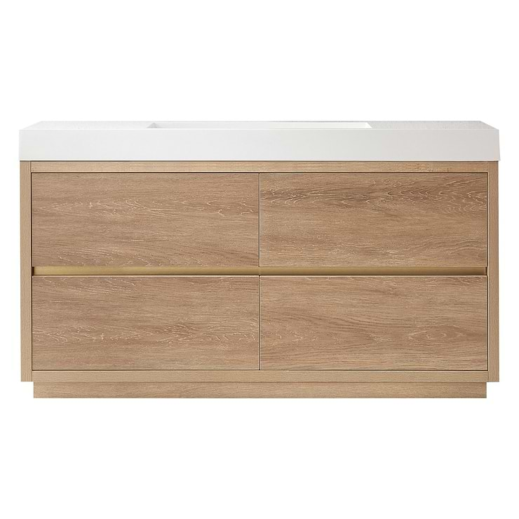 Serrano Blonde Oak 60" Single Freestanding Vanity with White Integrated Top