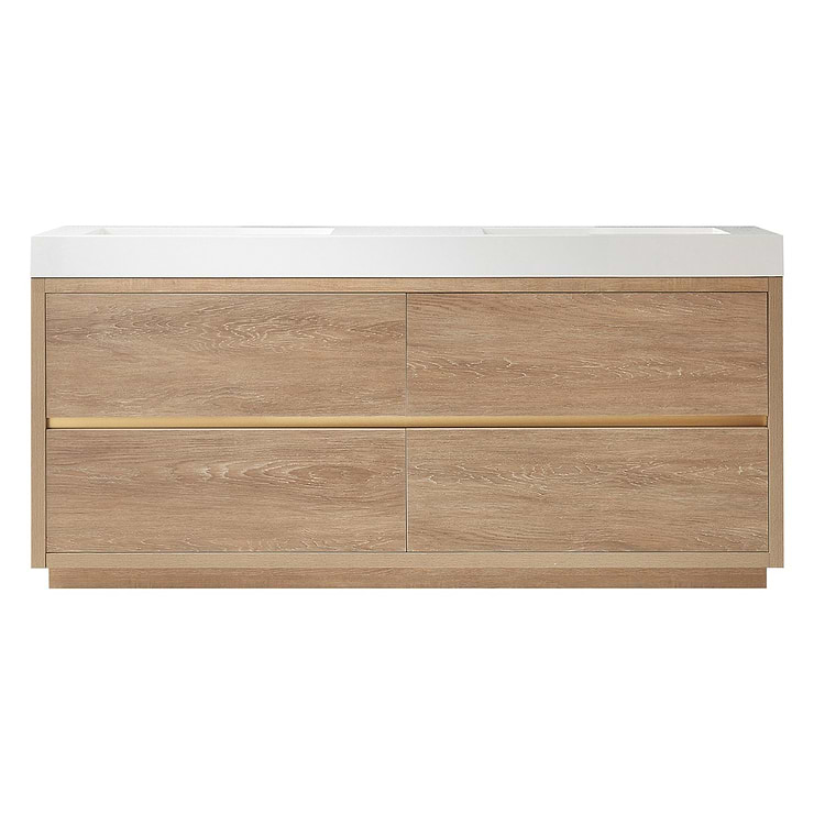 Serrano Blonde Oak 72" Double Freestanding Vanity with White Integrated Top