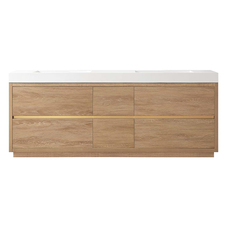 Serrano Blonde Oak 84" Double Freestanding Vanity with White Integrated Top