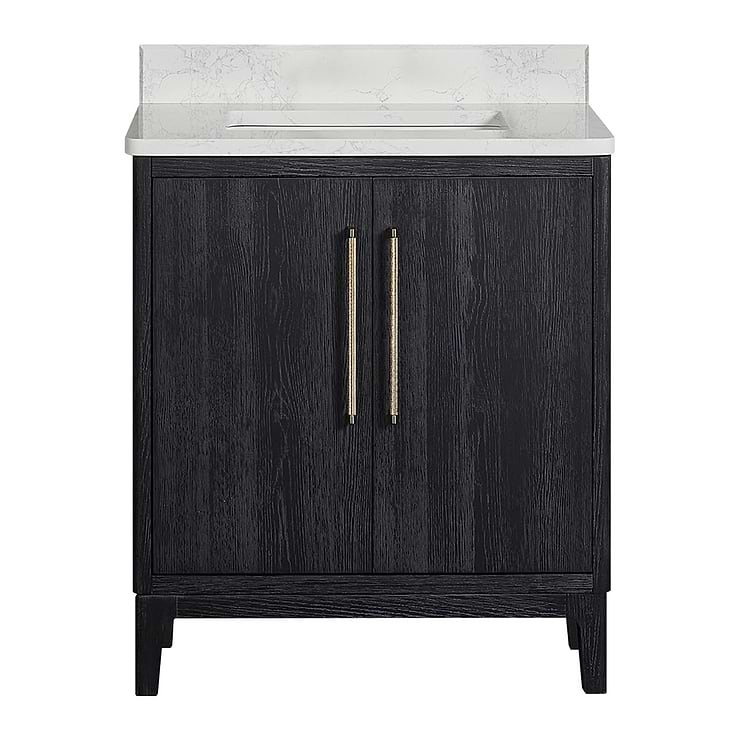 Kaitlin Black Oak 30" Single Vanity with White Composite Stone Top