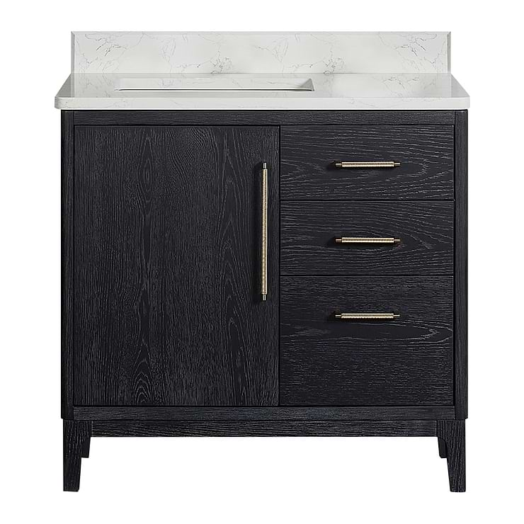 Kaitlin Black Oak 36" Single Vanity with White Composite Stone Top