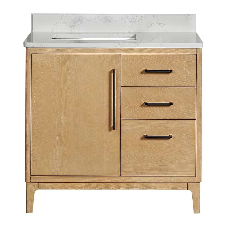 Kaitlin Blonde Oak 36" Single Vanity with White Composite Stone Top