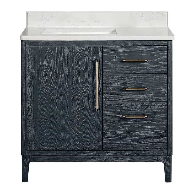 Kaitlin Navy Oak 36" Single Vanity with White Composite Stone Top