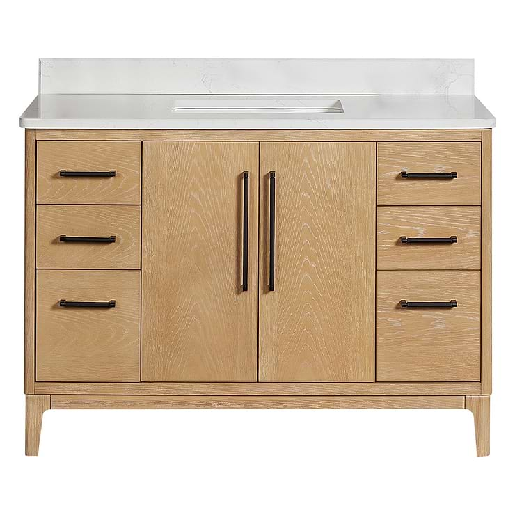 Kaitlin Blonde Oak 48" Single Vanity with White Composite Stone Top