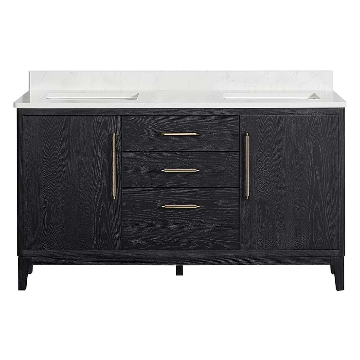 Kaitlin Black Oak 60" Double Vanity with White Composite Stone Top