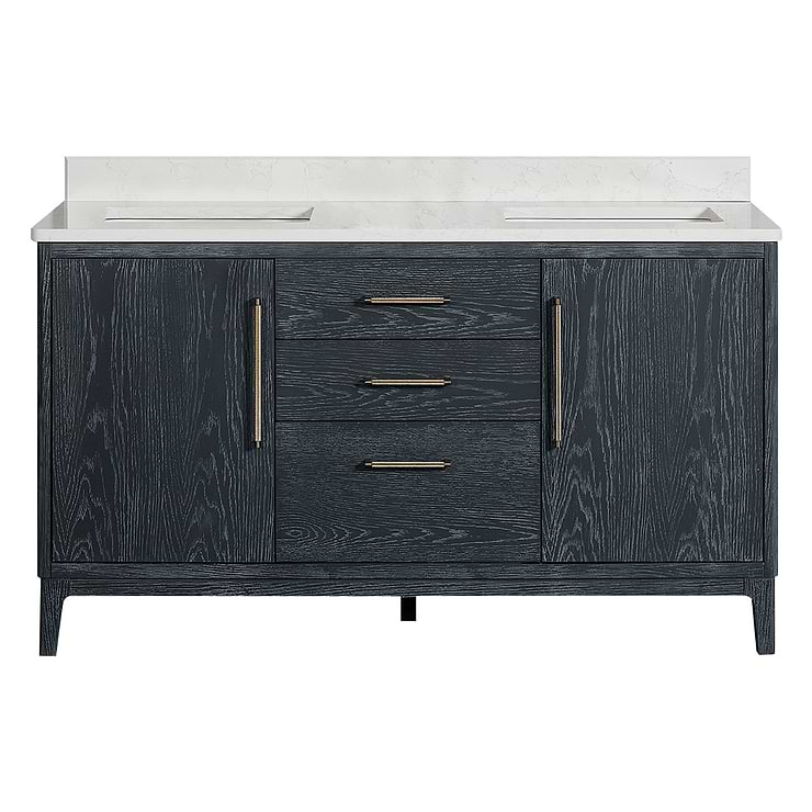 Kaitlin Navy Oak 60" Double Vanity with White Composite Stone Top