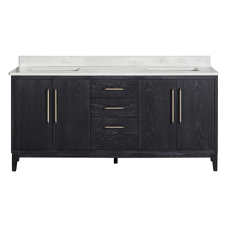 Kaitlin Black Oak 72" Double Vanity with White Composite Stone Top