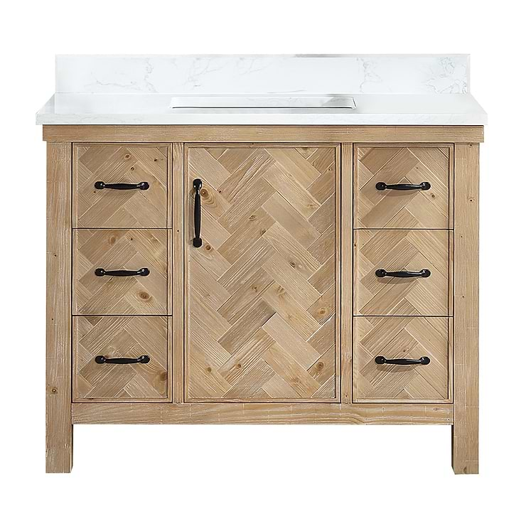 Adeena Blonde Oak 42" Single Vanity with Atlantic Stone Top