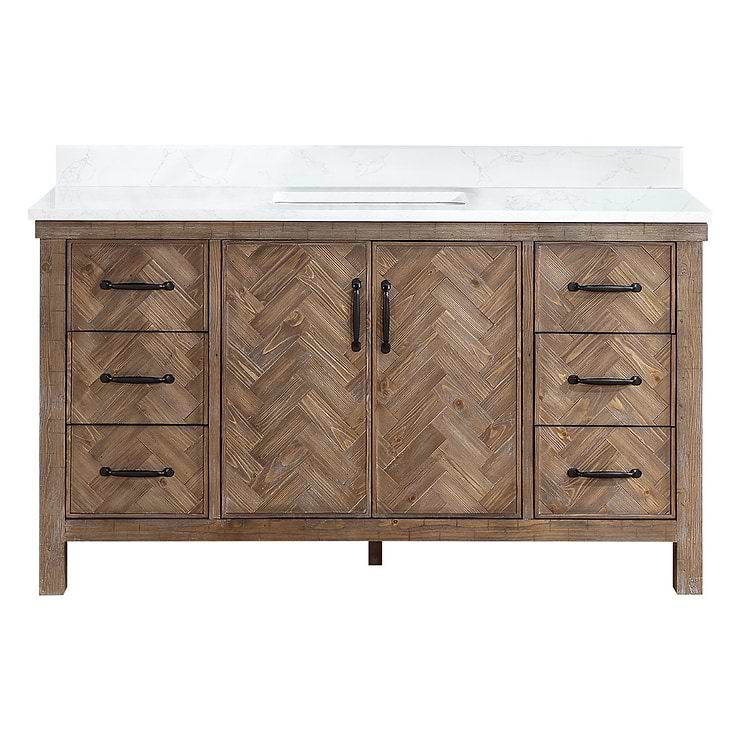 Adeena Brown Oak 60" Single Vanity with Atlantic Stone Top