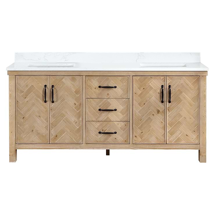 Adeena Blonde Oak 72" Double Vanity with Atlantic Stone Top