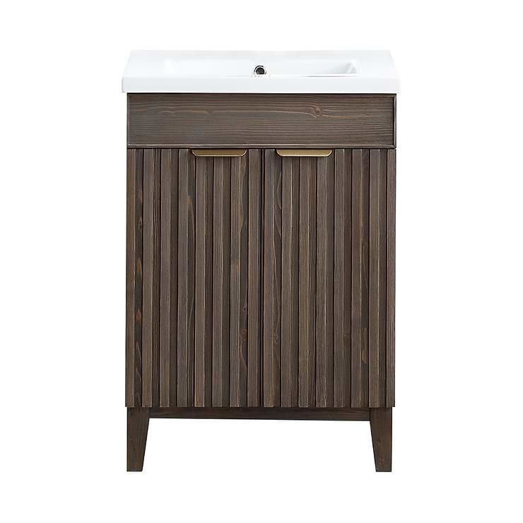 Gess Brown Oak 24" Single Vanity with White Ceramic Basin Top