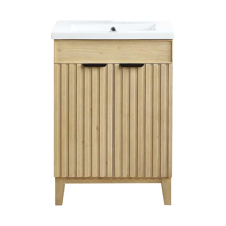 Gess Natural Oak 24" Single Vanity with White Ceramic Basin Top