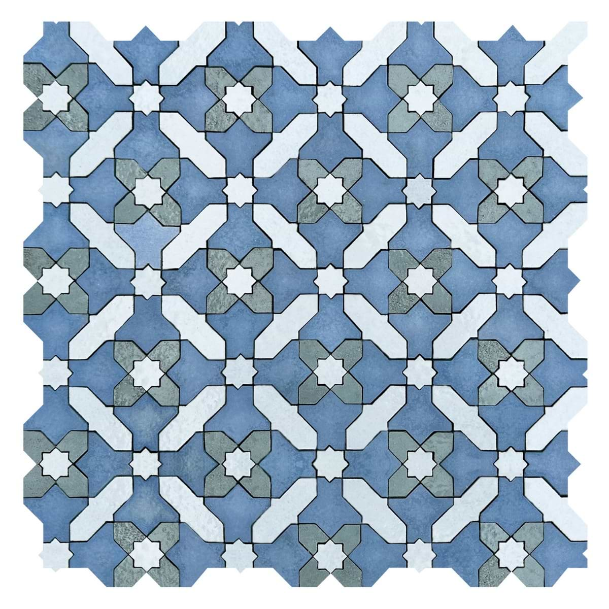 Cantico Safi River Blue Mixed Finish Lava Stone and Cement Mosaic Tile