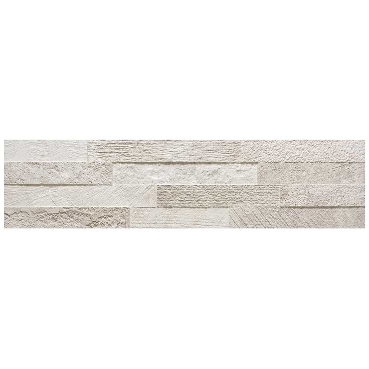 Lodge Stone 3D White 6x24 Textured Porcelain Tile; in White Porcelain; for Backsplash, Bathroom Wall, Kitchen Wall, Outdoor Wall, Shower Wall, Wall Tile; in Style Ideas Farmhouse, Industrial, Rustic