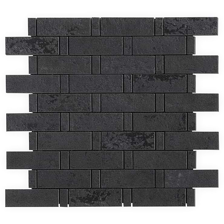 Portrait Black Gold 1x3 Weave Matte Porcelain Mosaic Tile