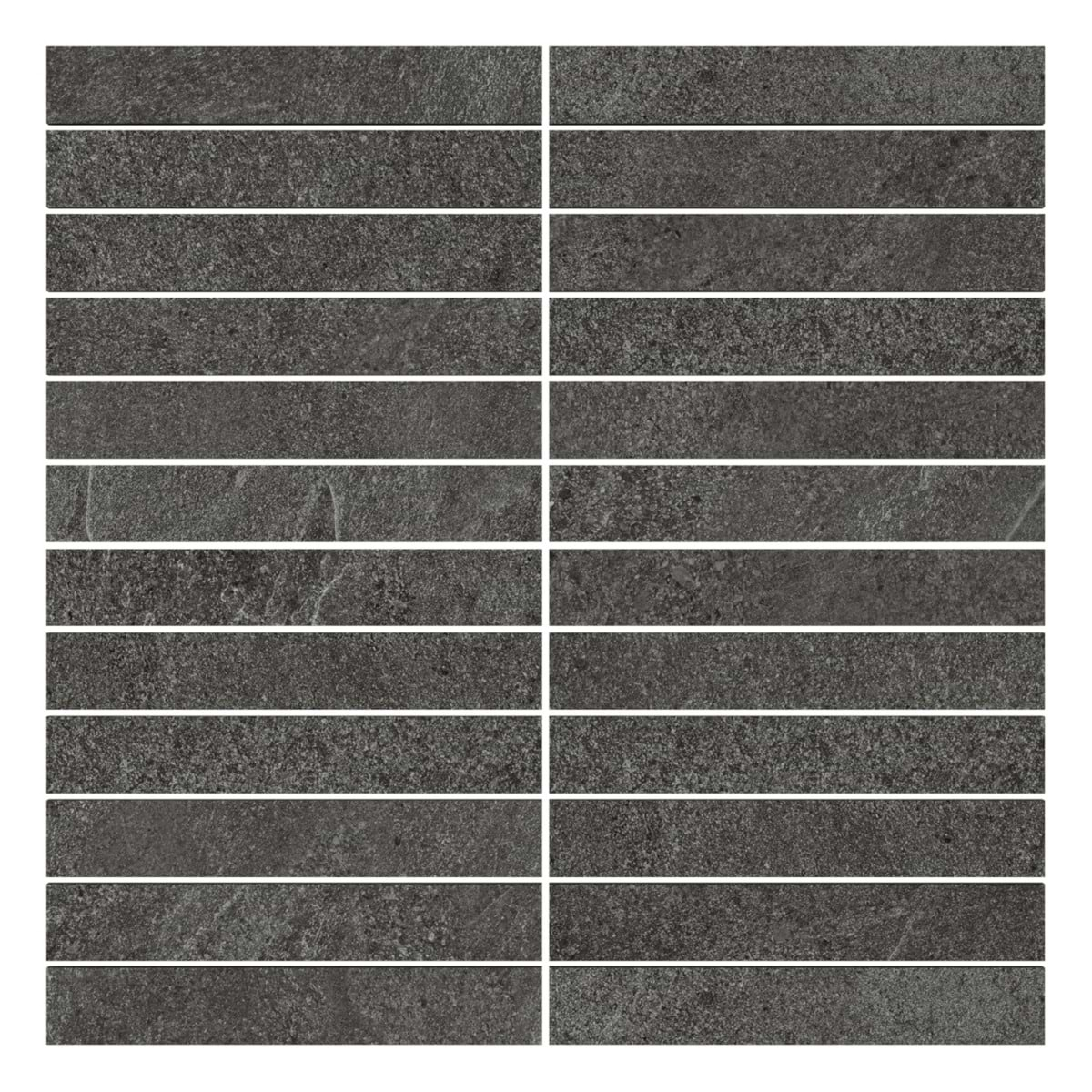 Era Charcoal Black 1x6 Stacked Limestone Look Matte Porcelain Mosaic Tile