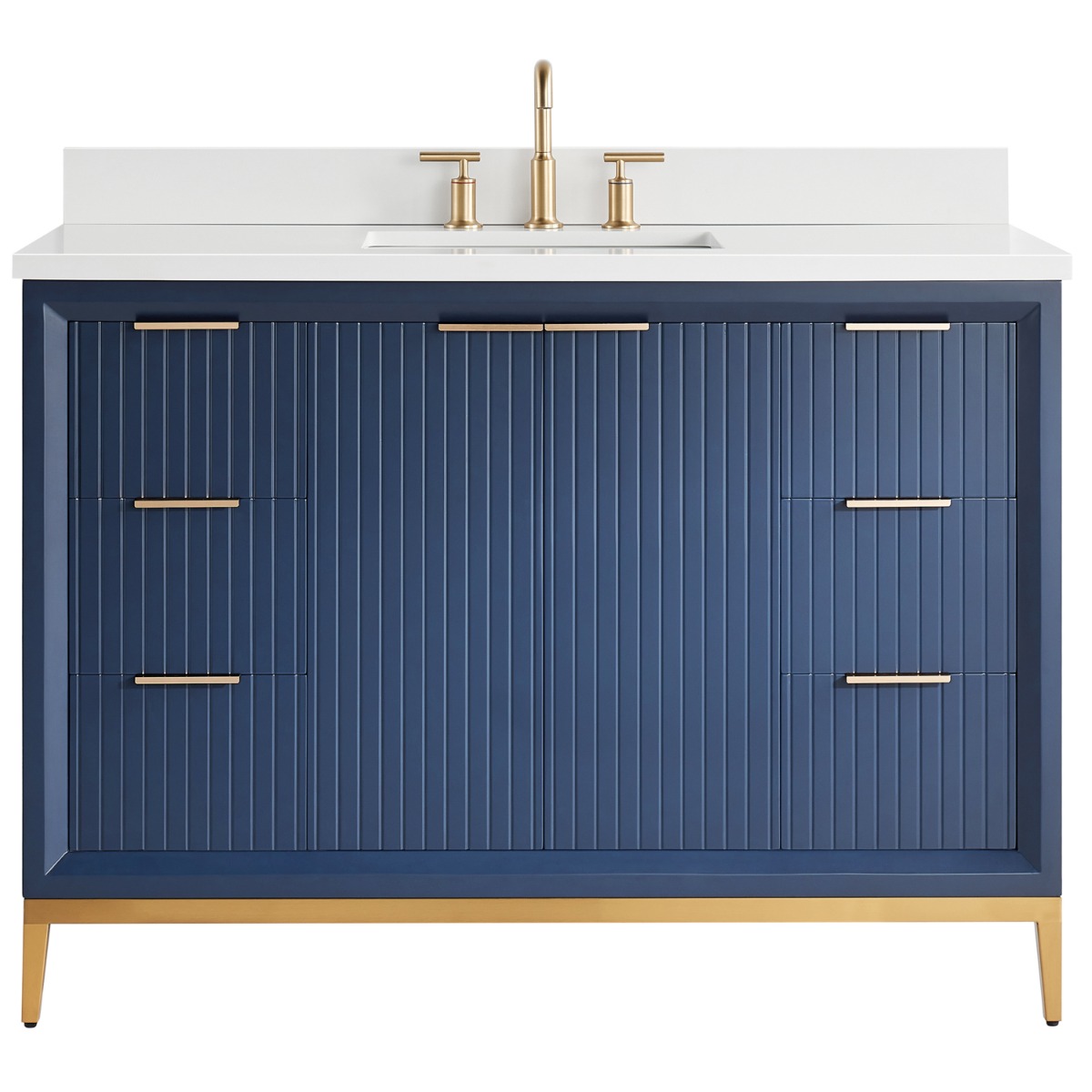 Bungalow Navy and Gold 48" Single Vanity with Pure White Quartz Top