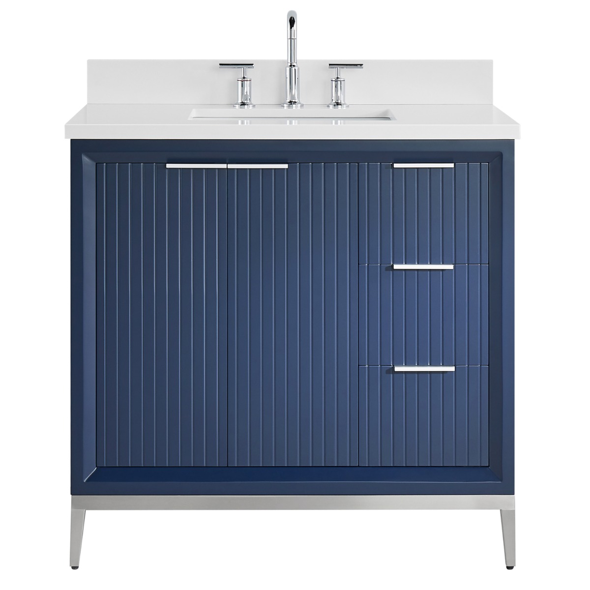 Bungalow Navy and Silver 36" Single Vanity with Pure White Quartz Top