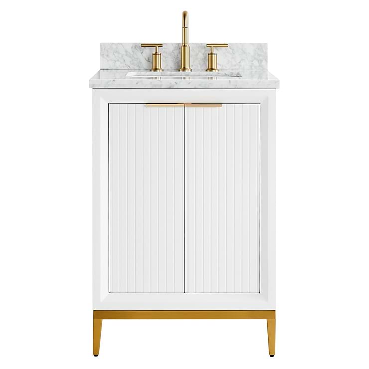 Bungalow White and Gold 24" Single Vanity with Carrara Marble Top