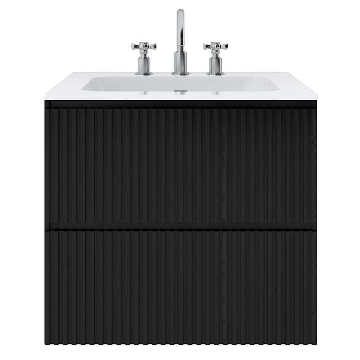 Linear Black 24" Single Vanity with Integrated White Solid Surface Top