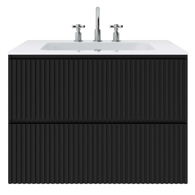 Linear Black 30" Single Vanity with Integrated White Solid Surface Top