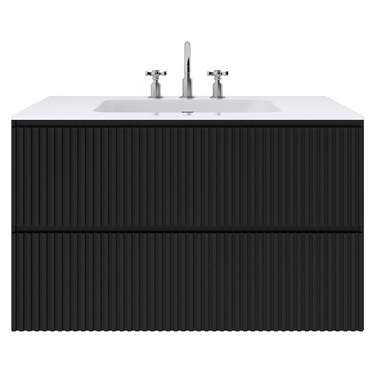 Linear Black 36" Single Vanity with Integrated White Solid Surface Top