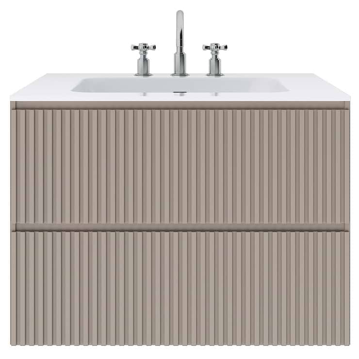 Linear Taupe 30" Single Vanity with Integrated White Solid Surface Top