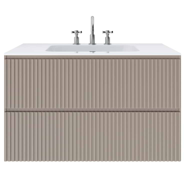 Linear Taupe 36" Single Vanity with Integrated White Solid Surface Top