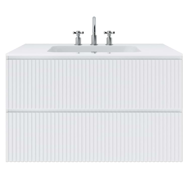 Linear White 36" Single Vanity with Integrated White Solid Surface Top