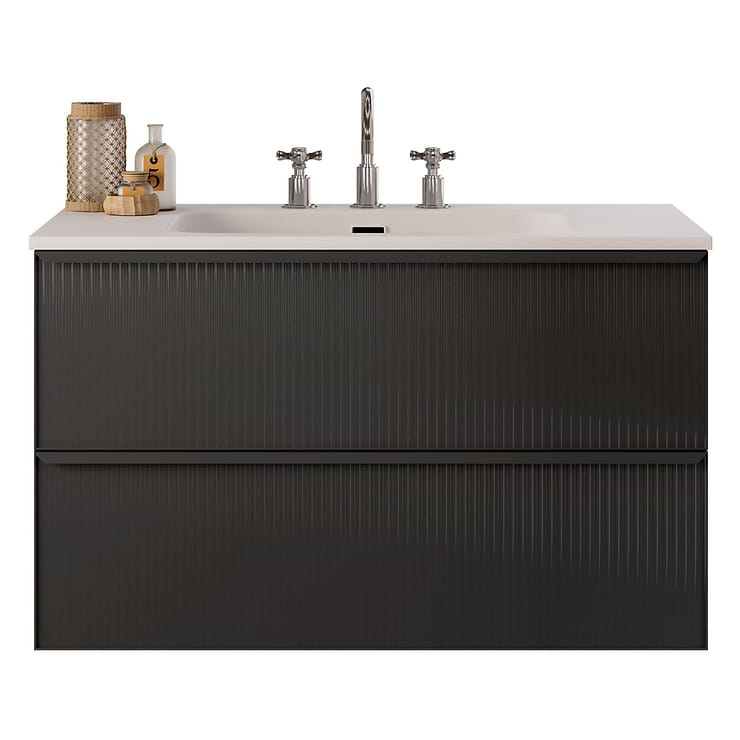 Astor Black 36" Single Vanity with Integrated White Solid SurfaceTop