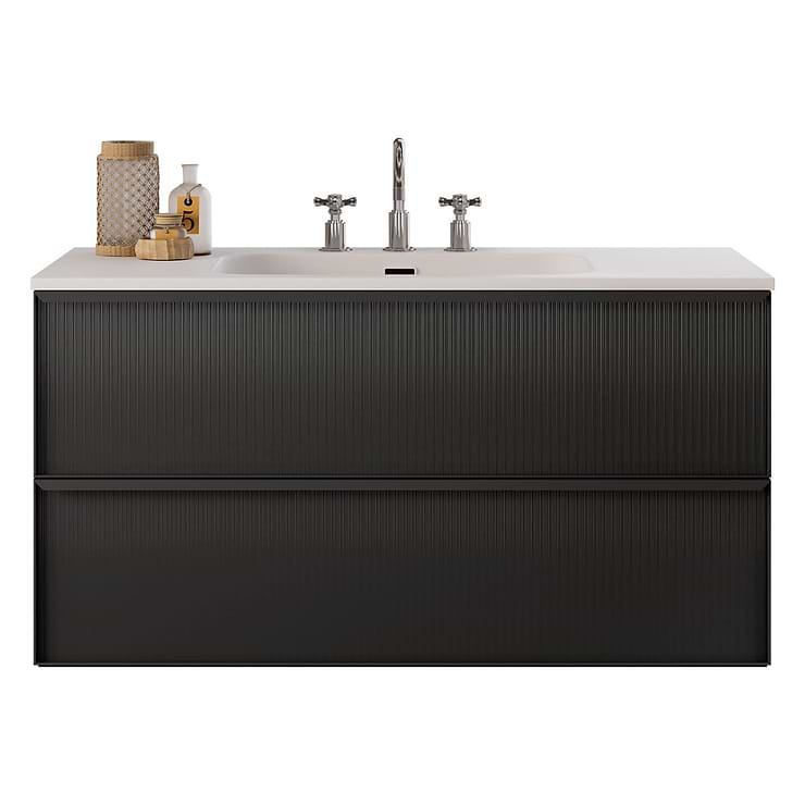 Astor Black 42" Single Vanity with Integrated White Solid SurfaceTop