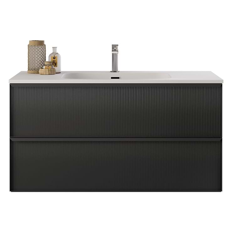 Astor Black 42" Single Vanity with Integrated White Solid SurfaceTop