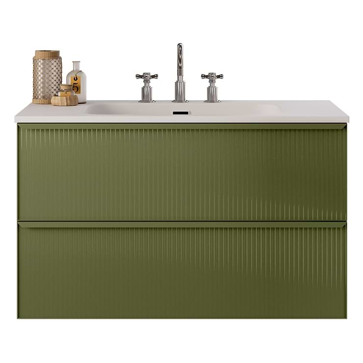 Astor Olive 36" Single Vanity with Integrated White Solid SurfaceTop