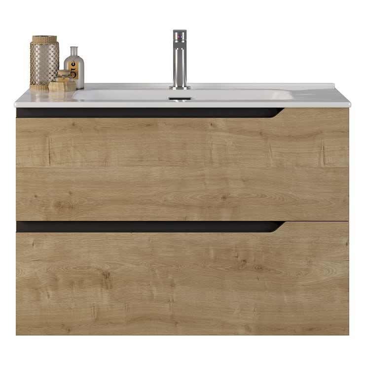 Duo Blonde Wood 32" Single Vanity with Integrated White Ceramic Top