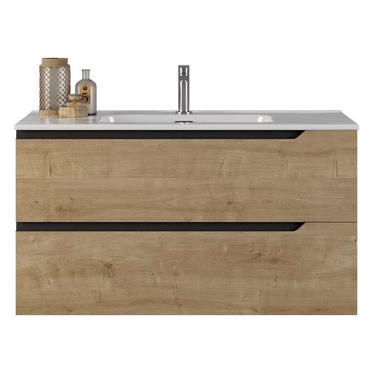 Duo Blonde Wood 40" Single Vanity with Integrated White Ceramic Top