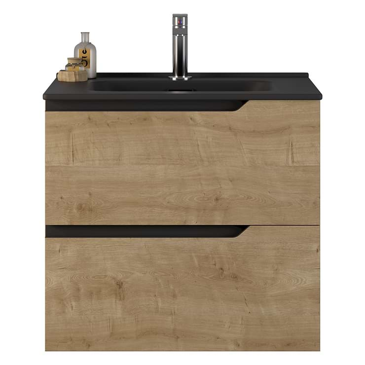 Duo Blonde Wood 24" Single Vanity with Integrated Black Ceramic Top