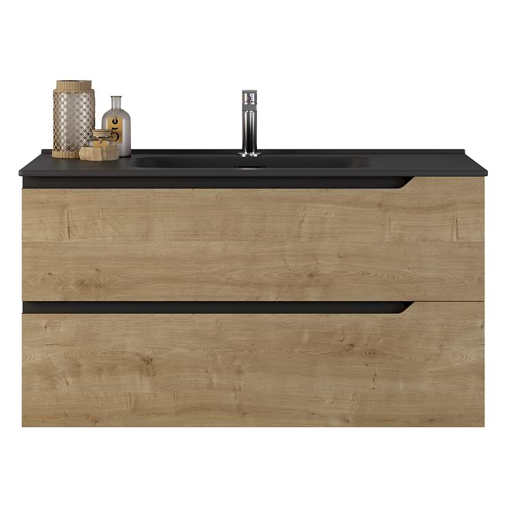 Duo Blonde Wood 40" Single Vanity with Integrated Black Ceramic Top