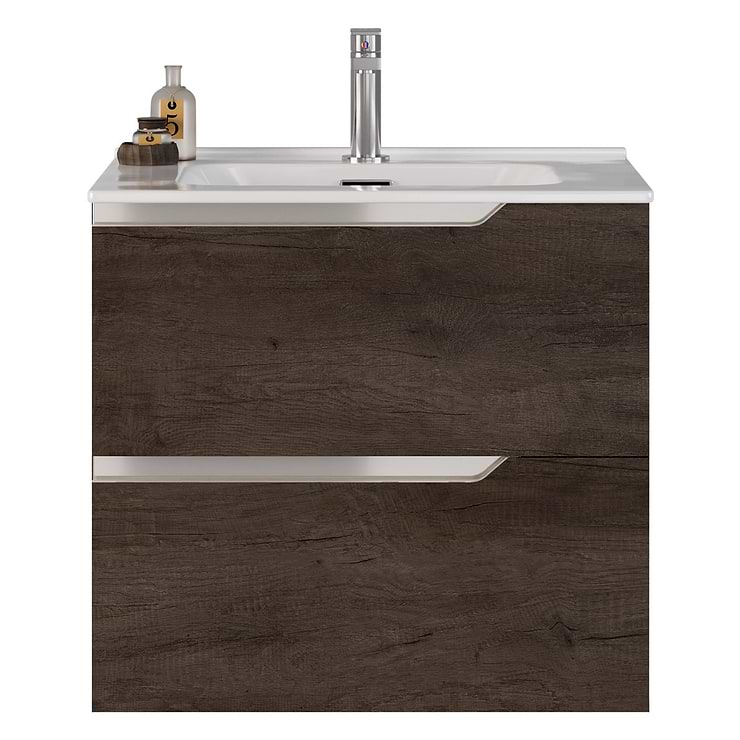 Duo Weathered Oak 24" Single Vanity with Integrated White Ceramic Top