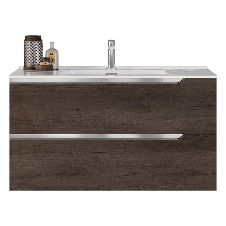 Duo Weathered Oak 40" Single Vanity with Integrated White Ceramic Top