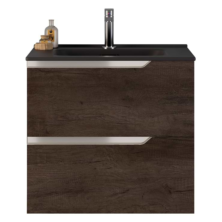 Duo Weathered Oak 24" Single Vanity with Integrated Black Ceramic Top