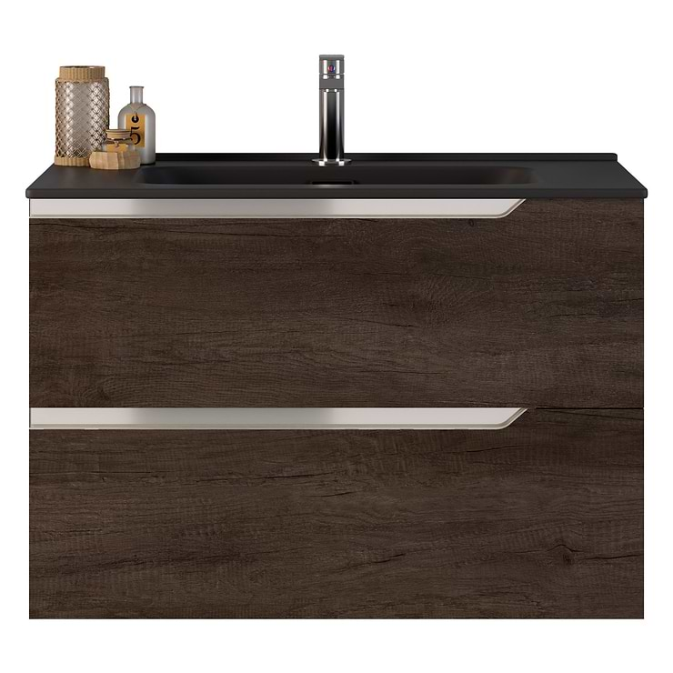 Duo Weathered Oak 32" Single Vanity with Integrated Black Ceramic Top