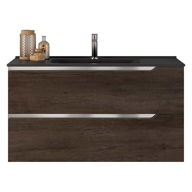 Duo Weathered Oak 40" Single Vanity with Integrated Black Ceramic Top