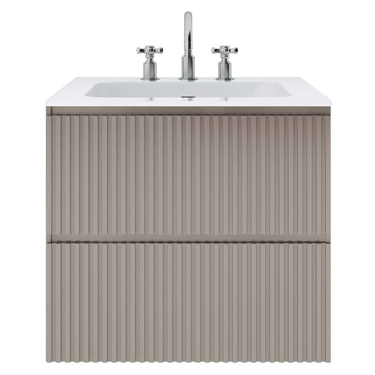 Linear Taupe 24" Single Vanity with Integrated White Solid Surface Top