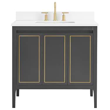 Province Black and Gold 36" Single Vanity with Pure White Quartz Top