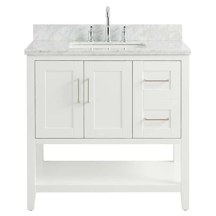 Sheraton 36" White Vanity with Carrara Marble Top and Ceramic Basin