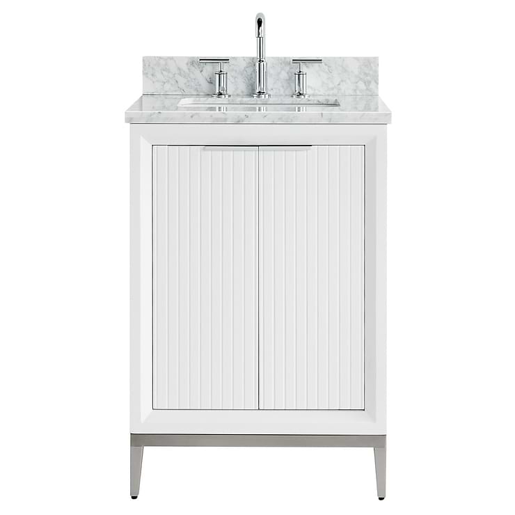 Bungalow White and Silver 24"Single Vanity with Carrara Marble Top