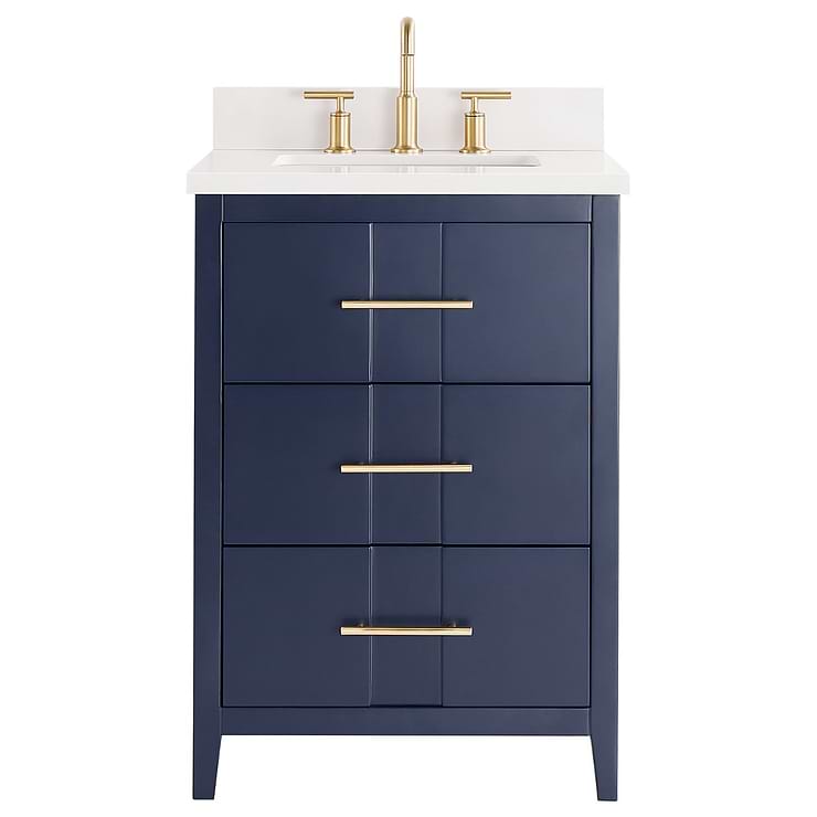 Iconic 24" Navy and Gold Vanity with Pure White Quartz Top and Ceramic Basin