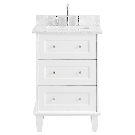 Nora 24" White Vanity with Carrara Marble Top and Ceramic Basin