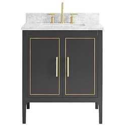 Province Black and Gold 30" Single Vanity with Carrara Marble Top